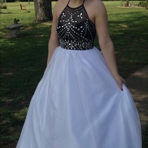 Full Length Black and White Prom Dress
